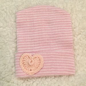 .Newborn Girl Hospital PINK Beanie with HEART!!